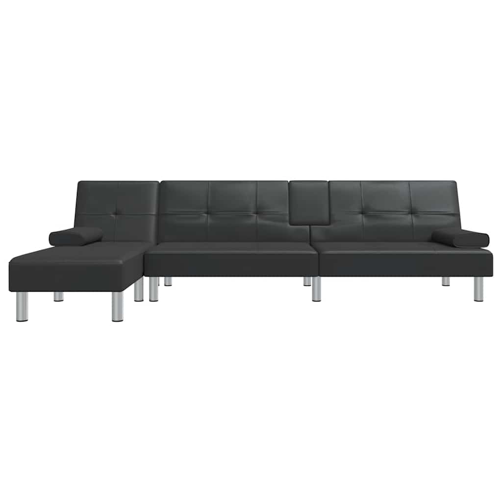 Canapea extensibilă în formă de L negru 255x140x70 cm piele eco