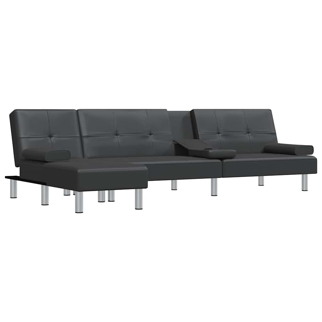 Canapea extensibilă în formă de L negru 255x140x70 cm piele eco