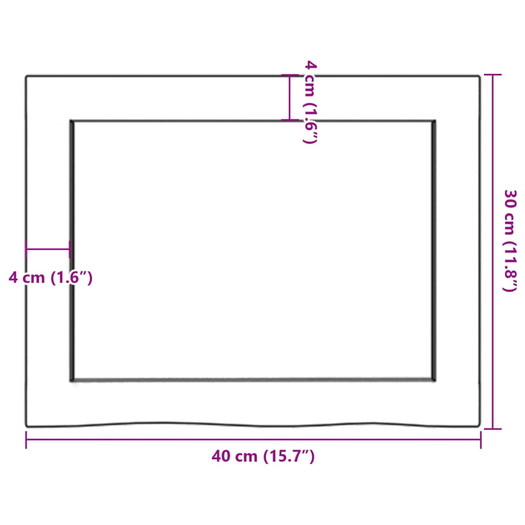 Blat de baie, 40x30x(2-6) cm, lemn masiv netratat