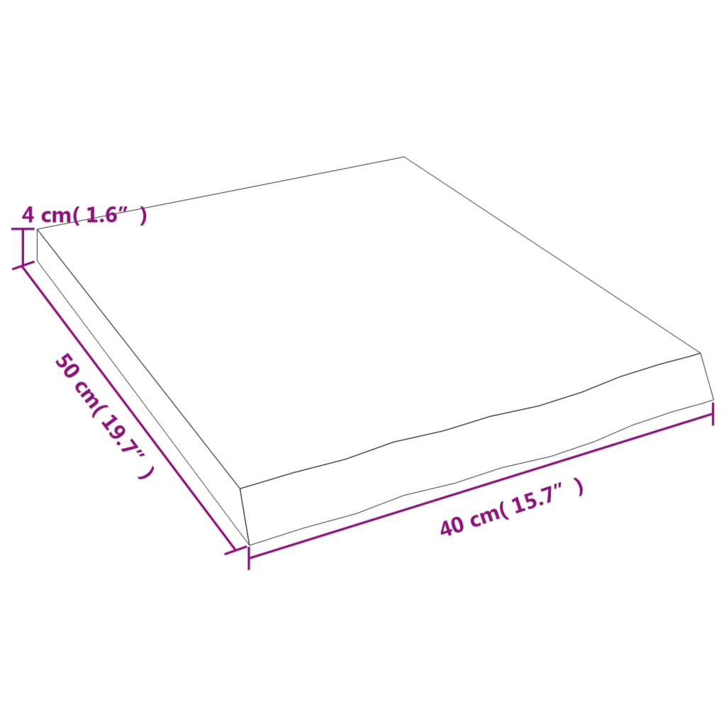 Blat de baie, 40x50x(2-4) cm, lemn masiv netratat