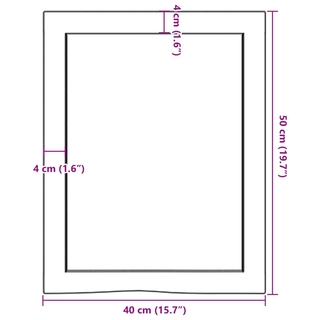 Blat de baie, 40x50x(2-6) cm, lemn masiv netratat