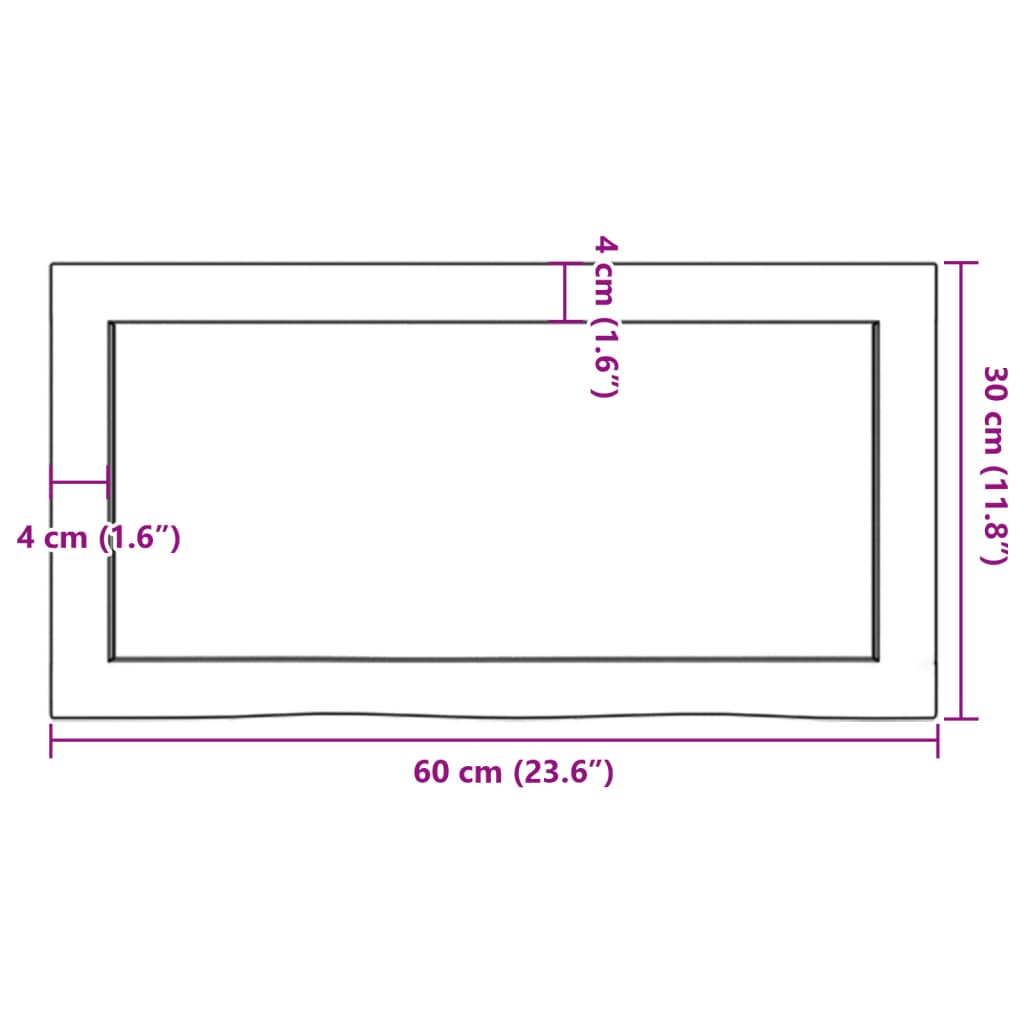 Blat de baie, 60x30x(2-6) cm, lemn masiv netratat