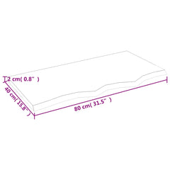 Blat de baie, 80x40x2 cm, lemn masiv netratat