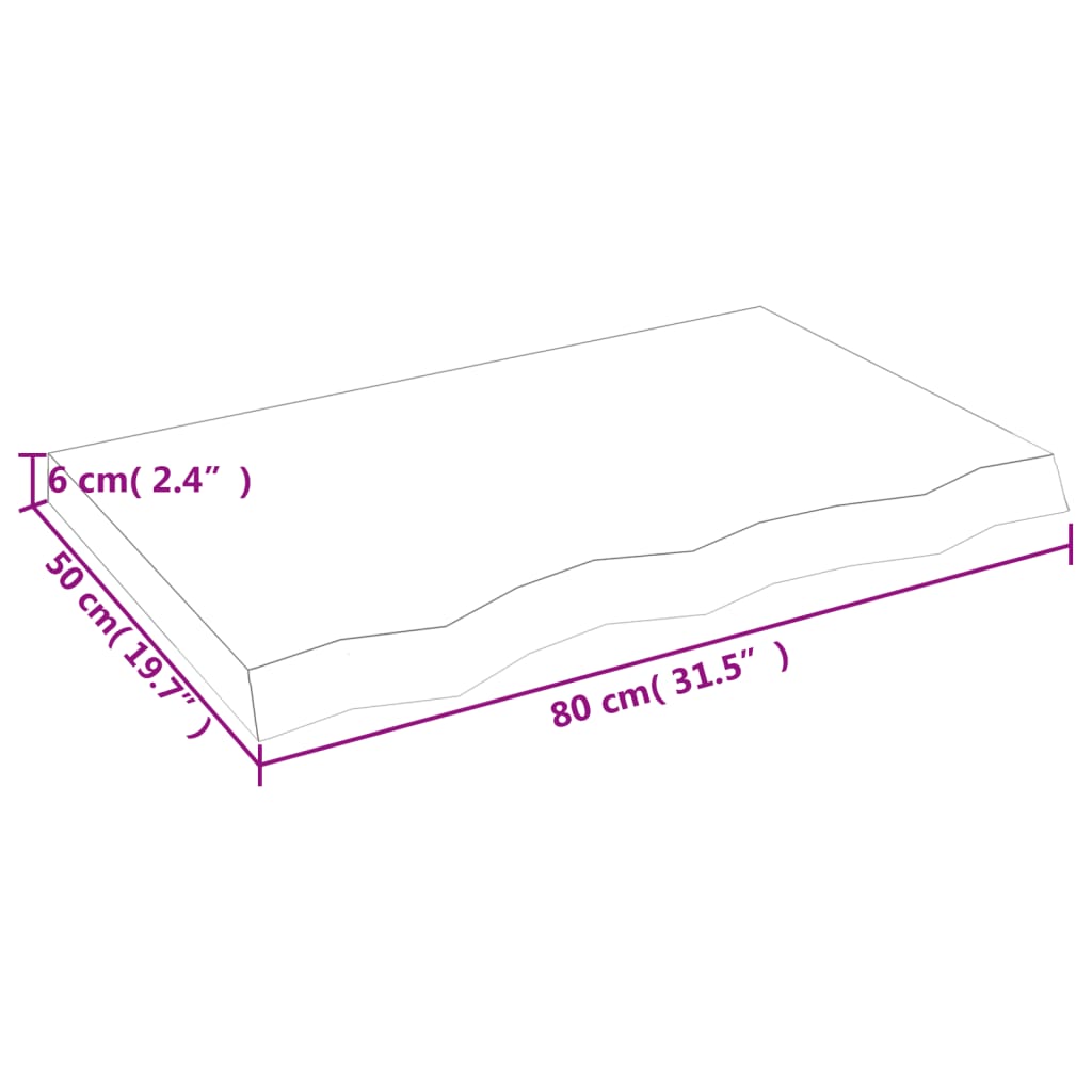 Blat de baie, 80x50x(2-6) cm, lemn masiv netratat