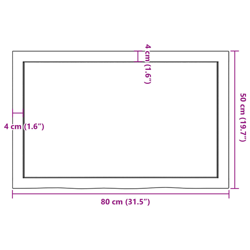 Blat de baie, 80x50x(2-6) cm, lemn masiv netratat