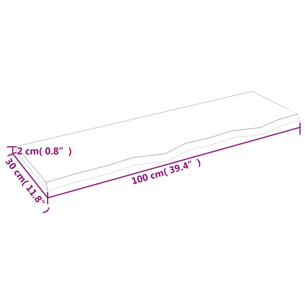 Blat de baie, 100x30x2 cm, lemn masiv netratat