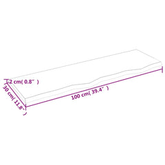 Blat de baie, 100x30x2 cm, lemn masiv netratat