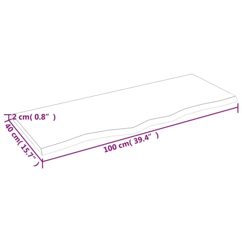 Blat de baie, 100x40x2 cm, lemn masiv netratat