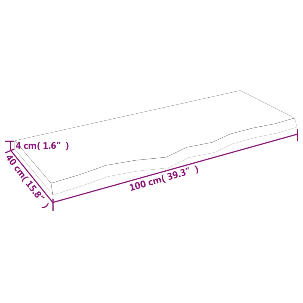 Blat de baie, 100x40x4 cm, lemn masiv netratat