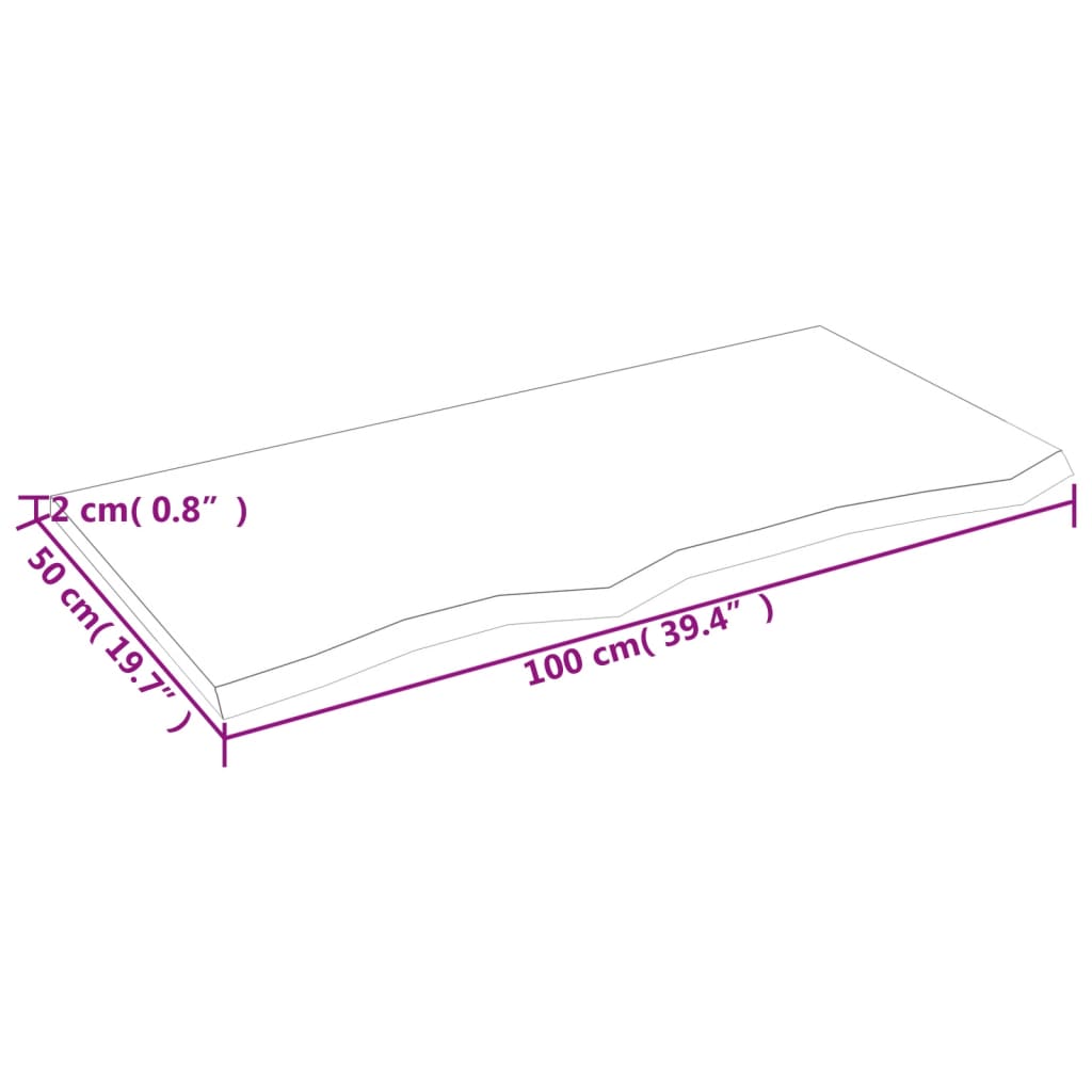 Blat de baie, 100x50x2 cm, lemn masiv netratat