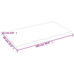 Blat de baie, 100x60x2 cm, lemn masiv netratat