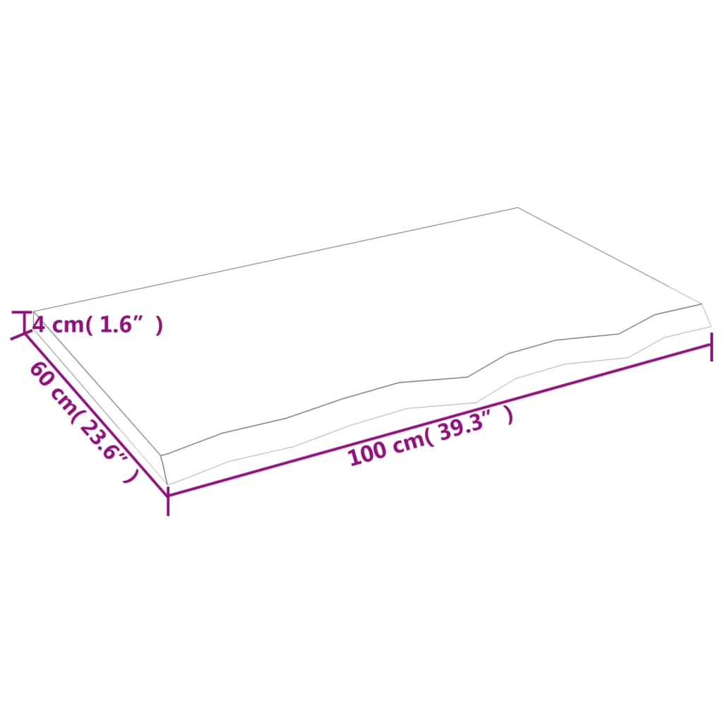 Blat de baie, 100x60x(2-4) cm, lemn masiv netratat