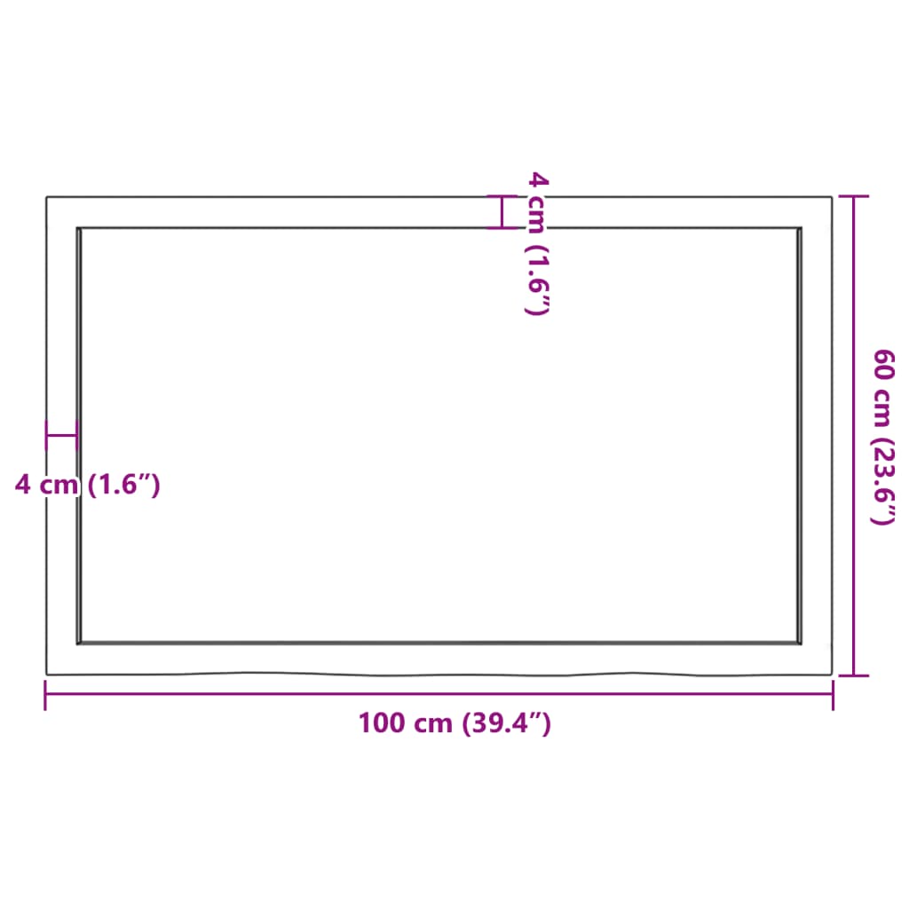 Blat de baie, 100x60x(2-4) cm, lemn masiv netratat