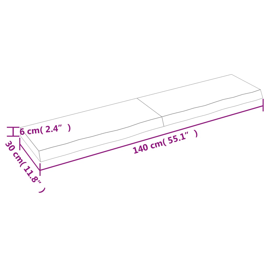 Blat de baie, 40x30x(2-6) cm, lemn masiv netratat