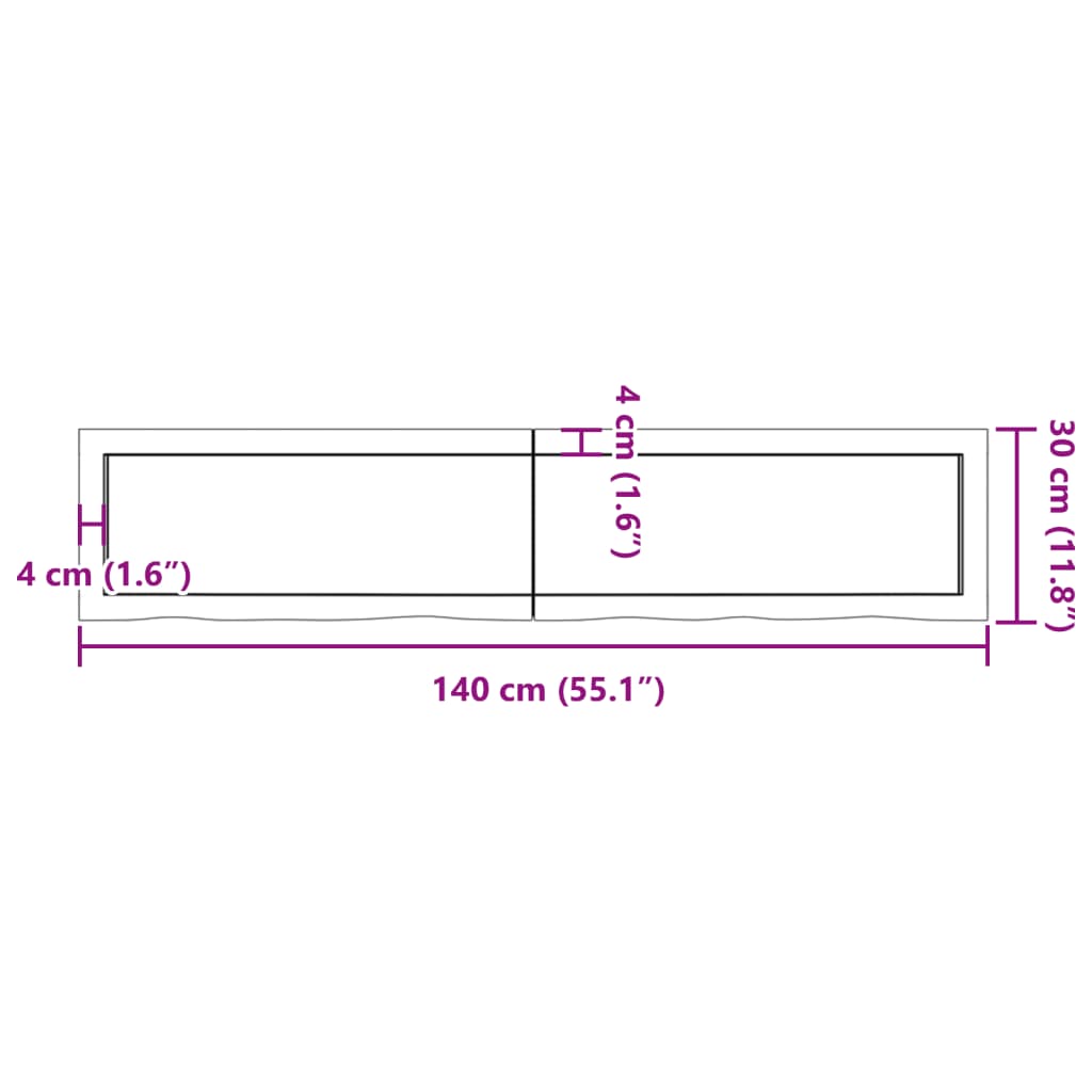 Blat de baie, 40x30x(2-6) cm, lemn masiv netratat