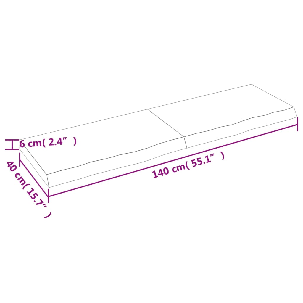 Blat de baie, 140x40x(2-6) cm, lemn masiv netratat