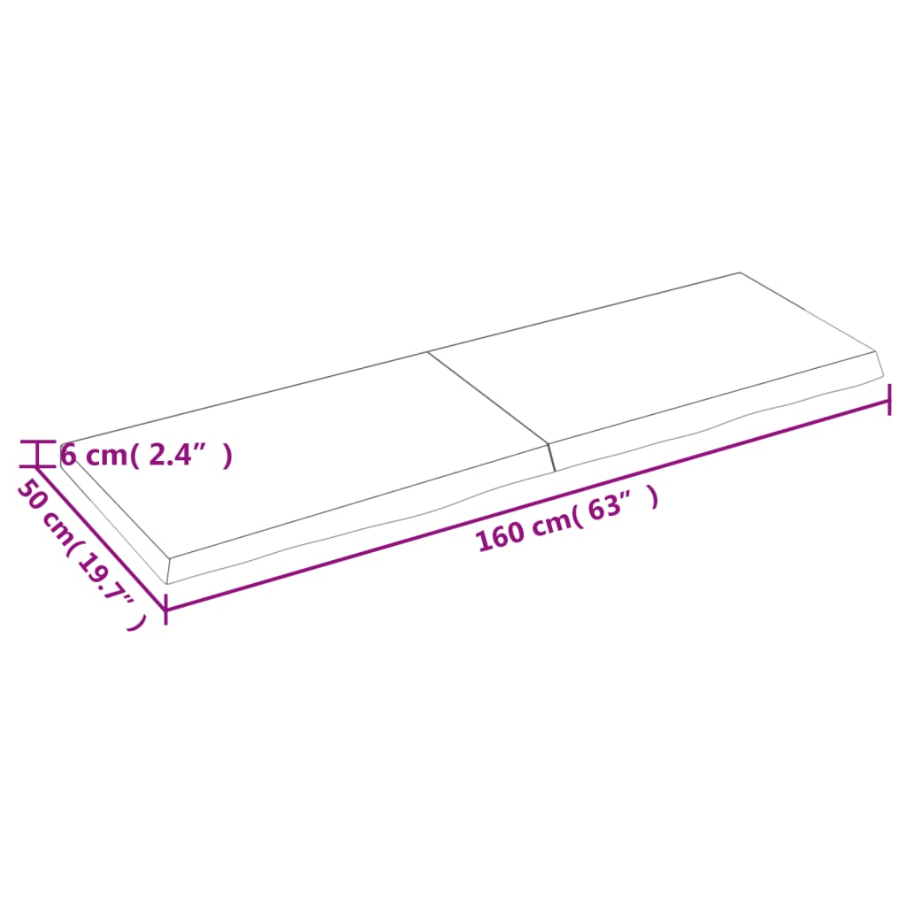 Blat de baie, 160x50x(2-6) cm, lemn masiv netratat