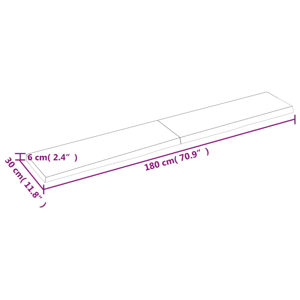 Blat de baie, 180x30x(2-6) cm, lemn masiv netratat