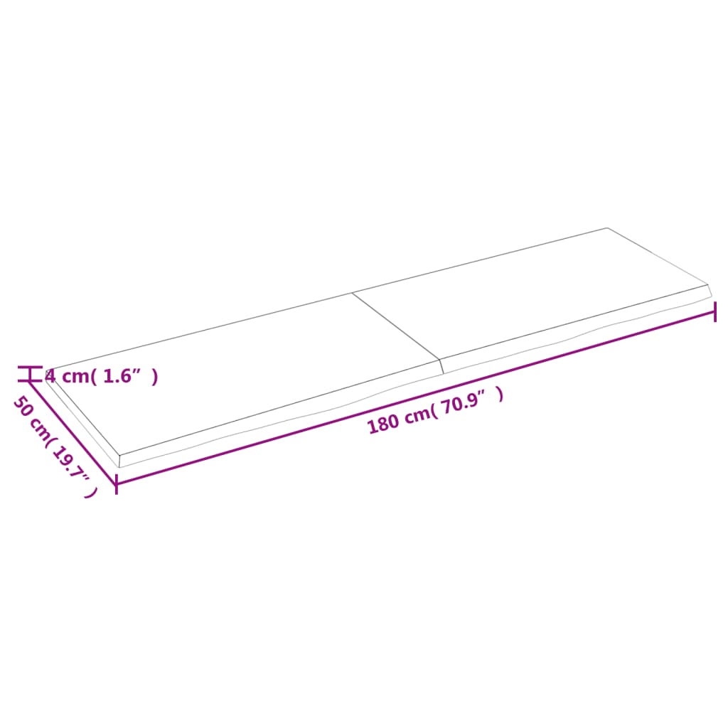 Blat de baie, 180x50x(2-4) cm, lemn masiv netratat