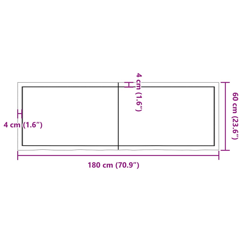 Blat de baie, 180x60x(2-6) cm, lemn masiv netratat