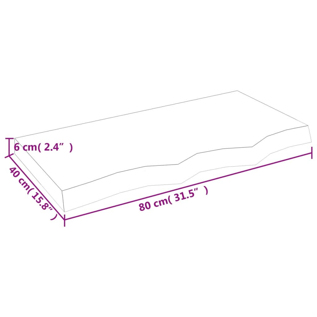 Blat de baie, maro deschis, 80x40x(2-6) cm, lemn masiv tratat