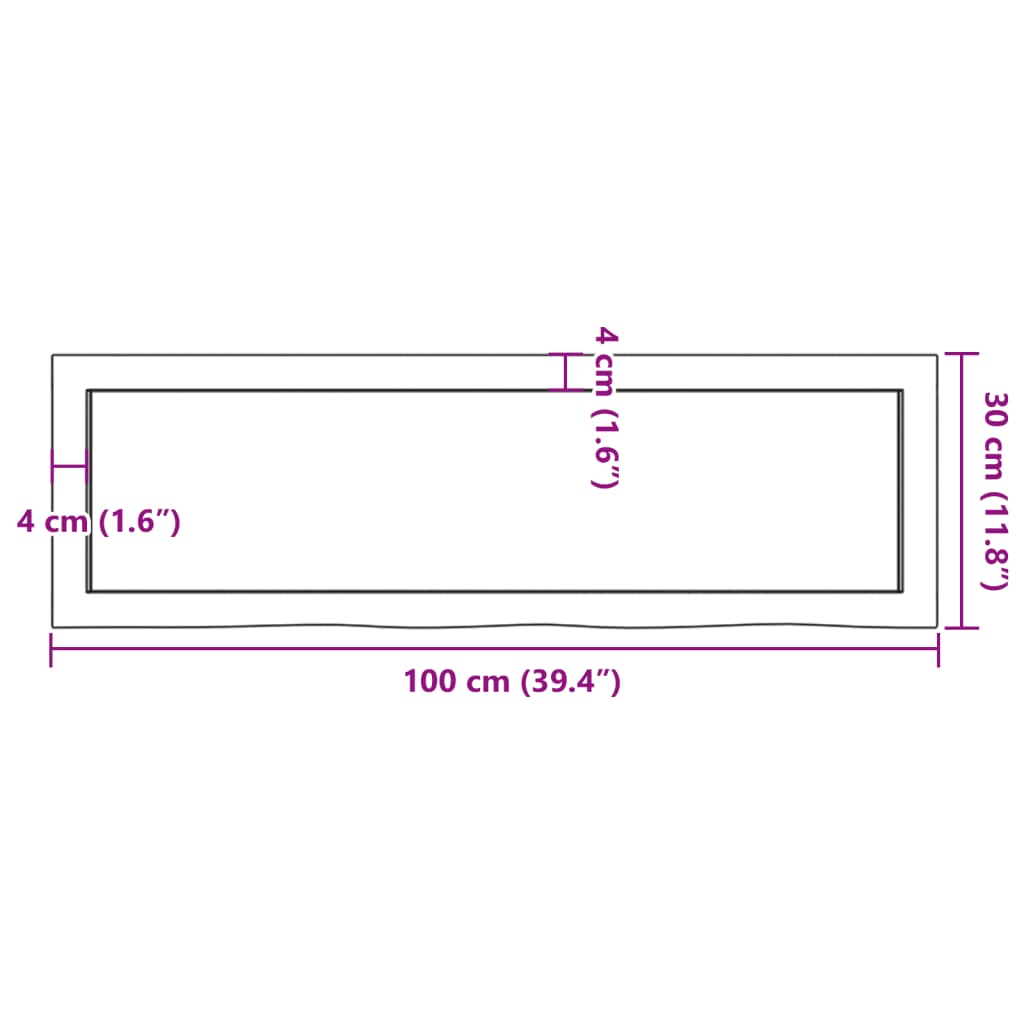 Blat de baie, maro deschis, 100x30x(2-4) cm, lemn masiv tratat