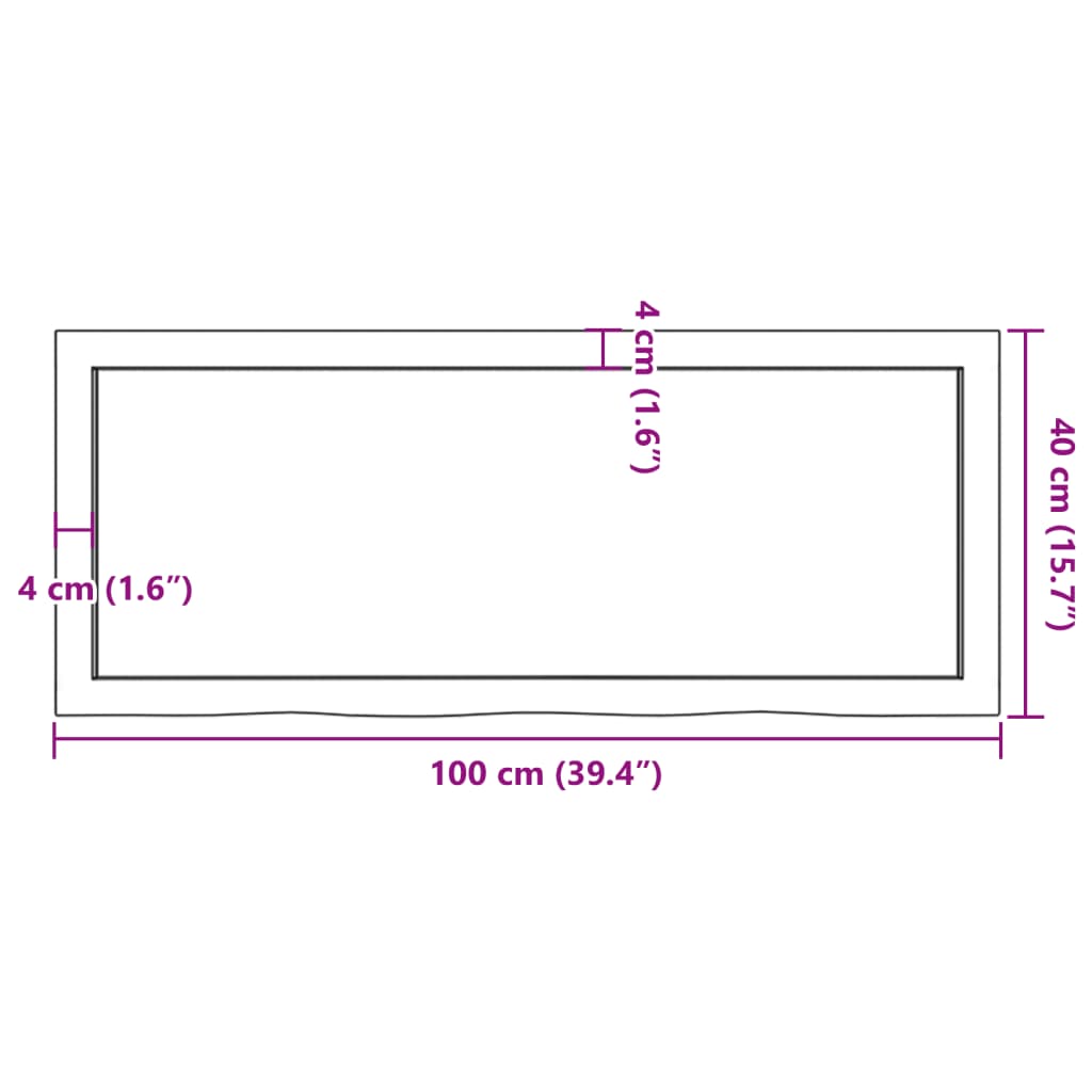 Blat de baie, maro deschis, 100x40x(2-4) cm, lemn masiv tratat