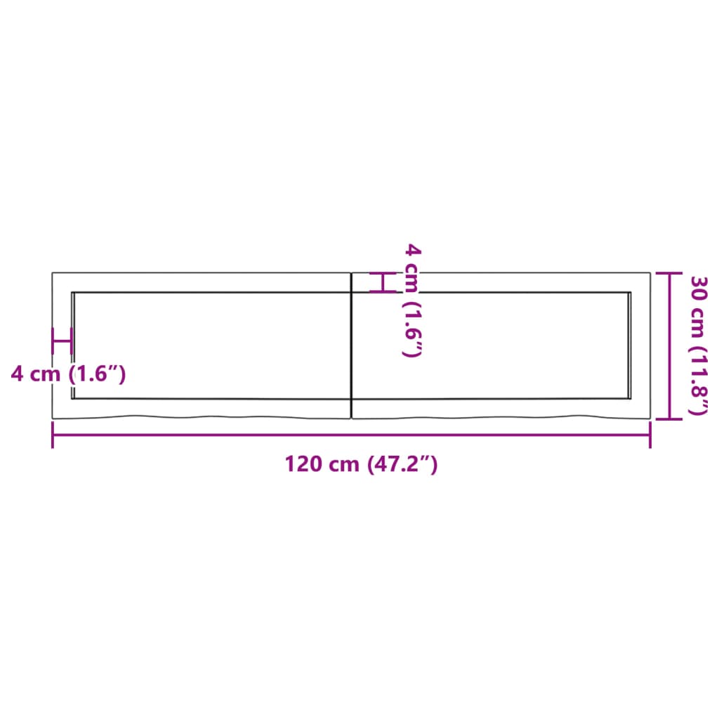 Blat de baie, maro deschis, 120x30x(2-4) cm, lemn masiv tratat