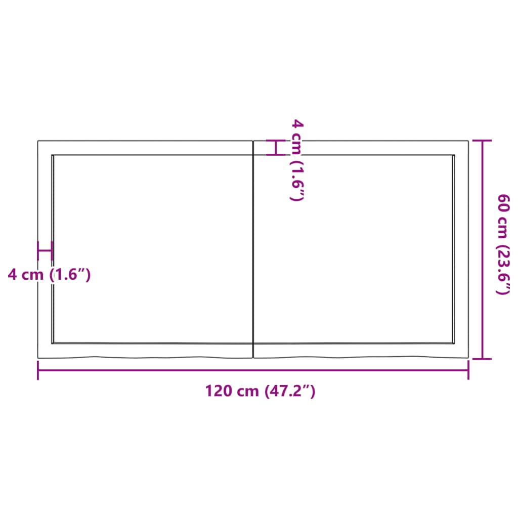 Blat de baie, maro deschis, 120x60x(2-4) cm, lemn masiv tratat