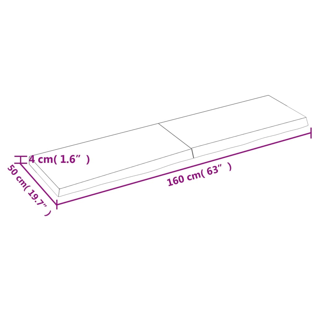 Blat de baie, maro deschis, 160x50x(2-4) cm, lemn masiv tratat