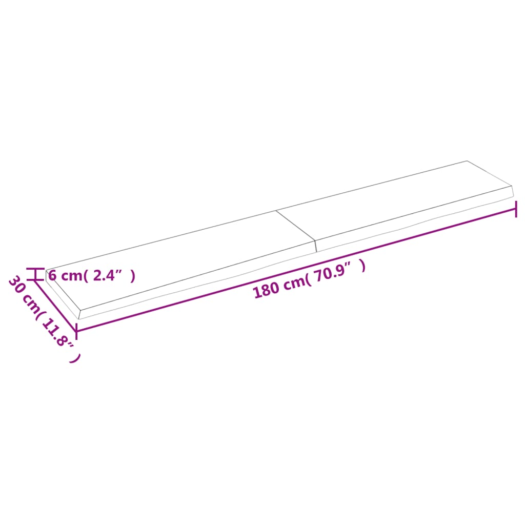 Blat de baie, maro deschis, 180x30x(2-6) cm, lemn masiv tratat