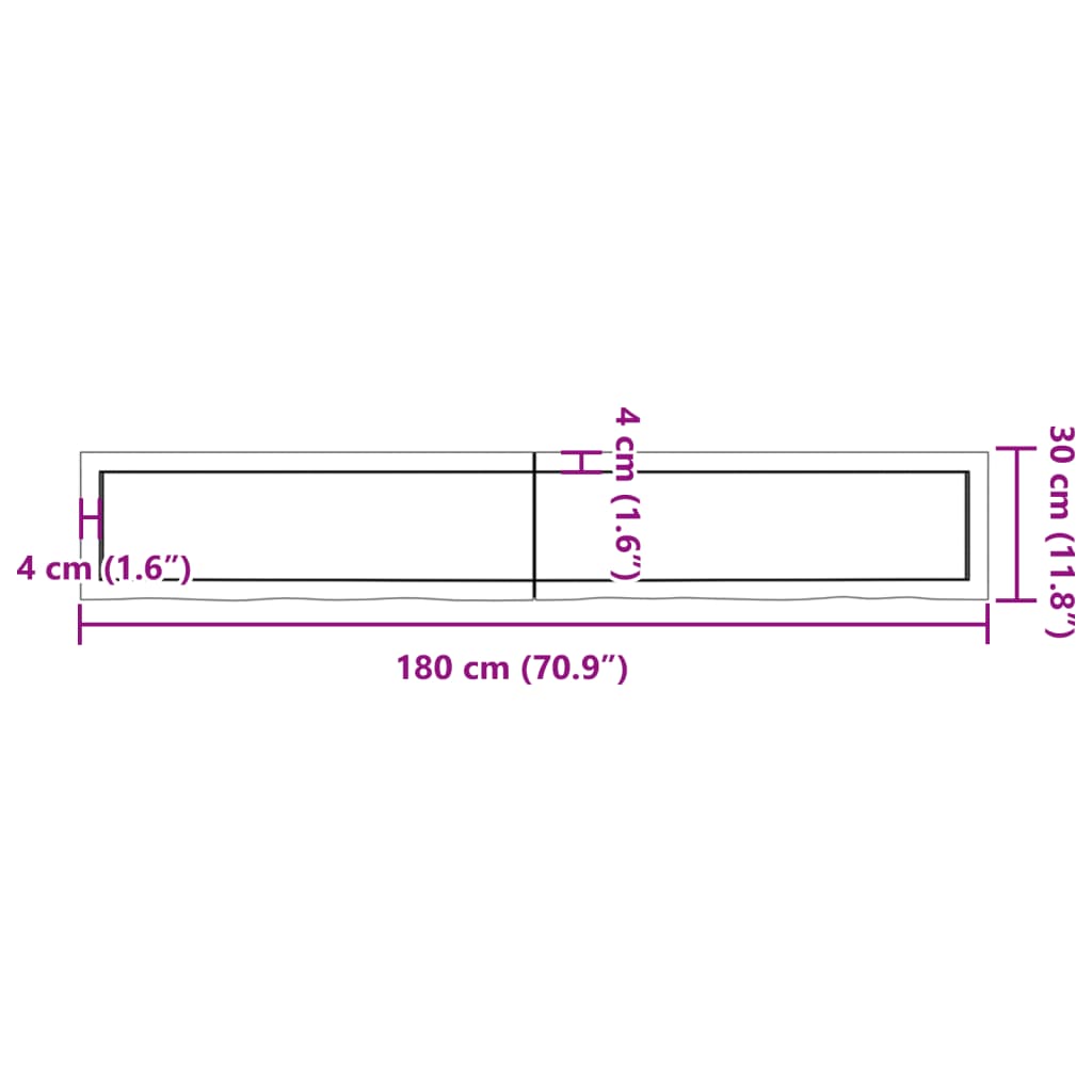 Blat de baie, maro deschis, 180x30x(2-6) cm, lemn masiv tratat