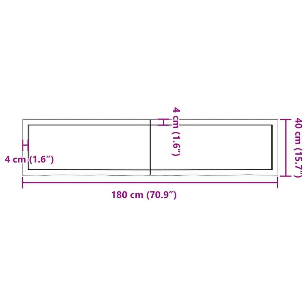 Blat de baie, maro deschis, 180x40x(2-4) cm, lemn masiv tratat