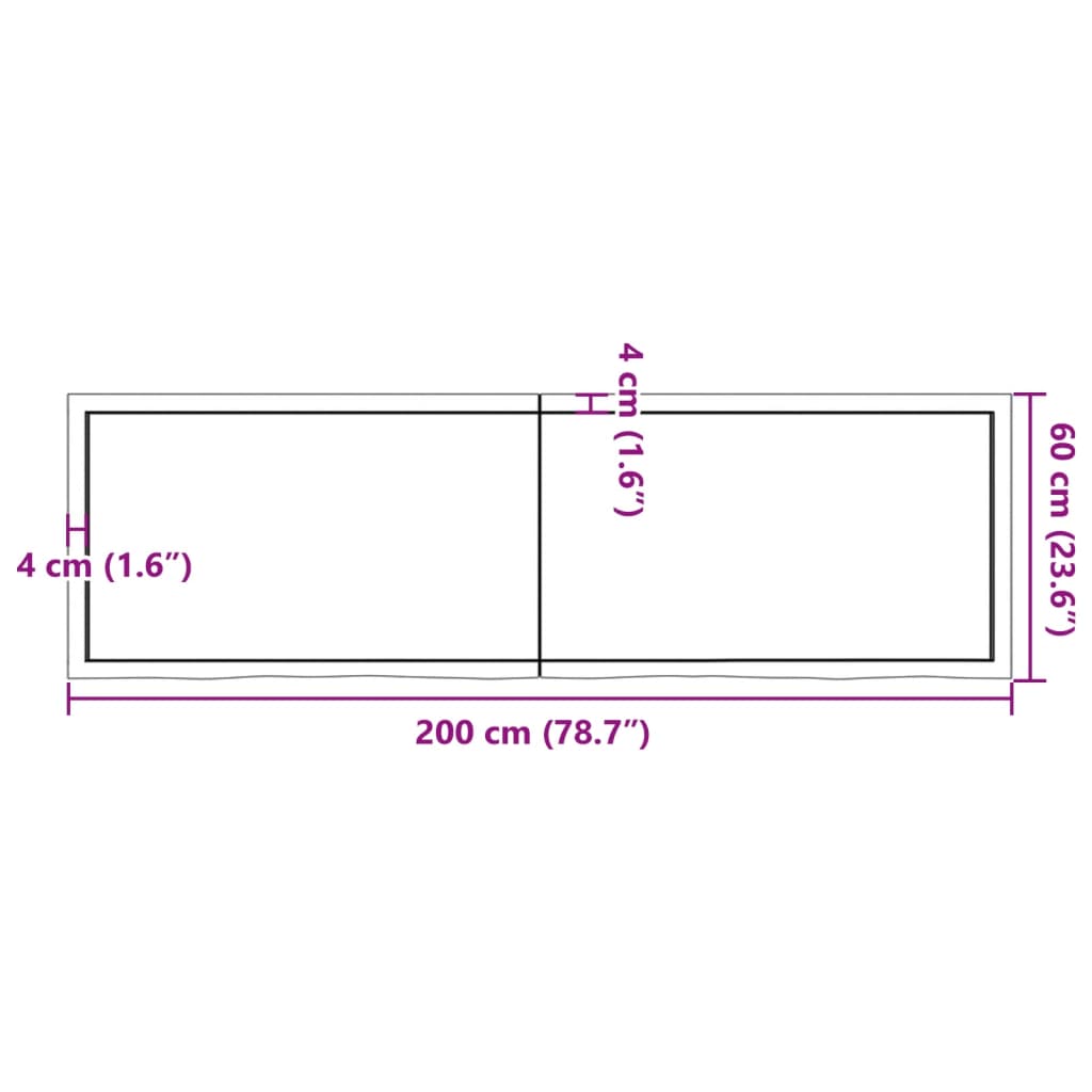 Blat de baie, maro deschis, 200x60x(2-6) cm, lemn masiv tratat