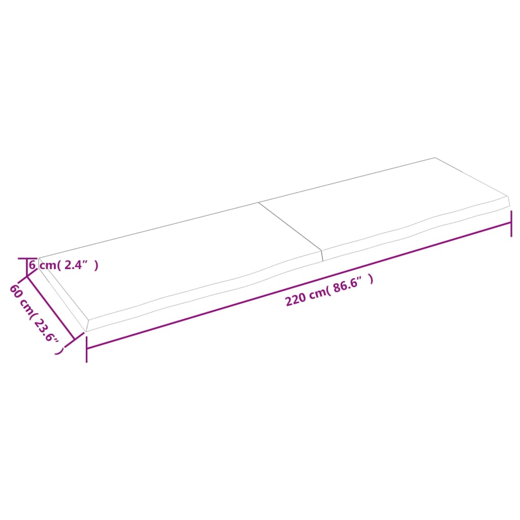 Blat de baie, maro deschis, 220x60x(2-6) cm, lemn masiv tratat