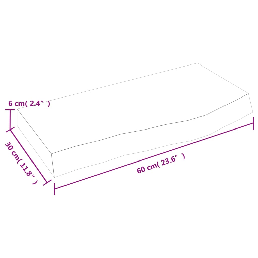 Blat de baie, maro închis, 60x30x(2-6) cm, lemn masiv tratat