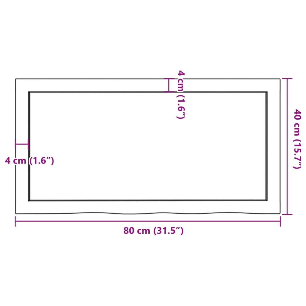 Blat de baie, maro închis, 80x40x(2-4) cm, lemn masiv tratat