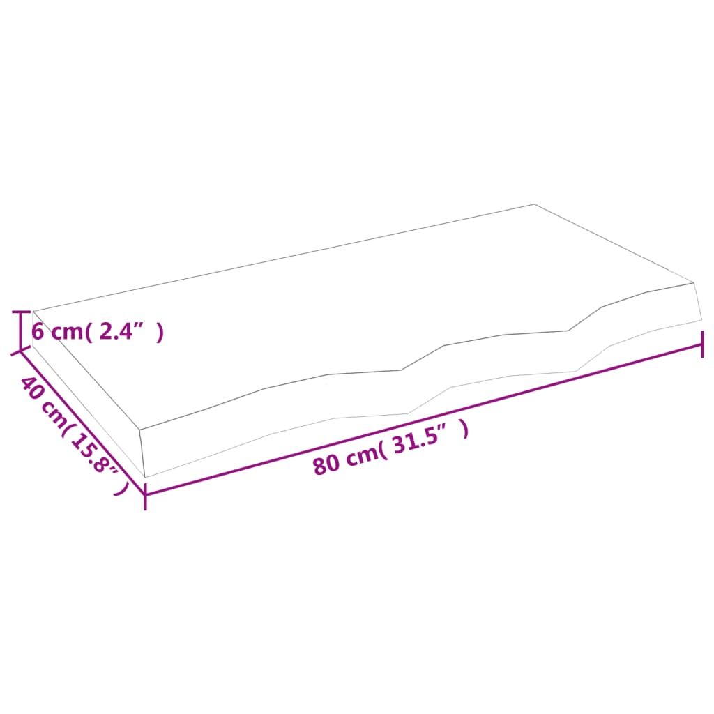 Blat de baie, maro închis, 80x40x(2-6) cm, lemn masiv tratat