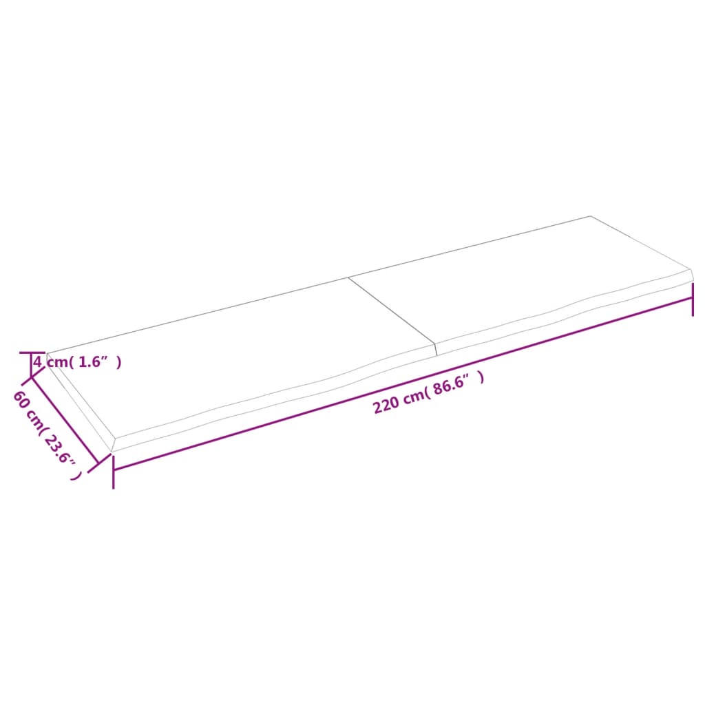 Blat de baie, maro închis, 220x60x(2-4) cm, lemn masiv tratat