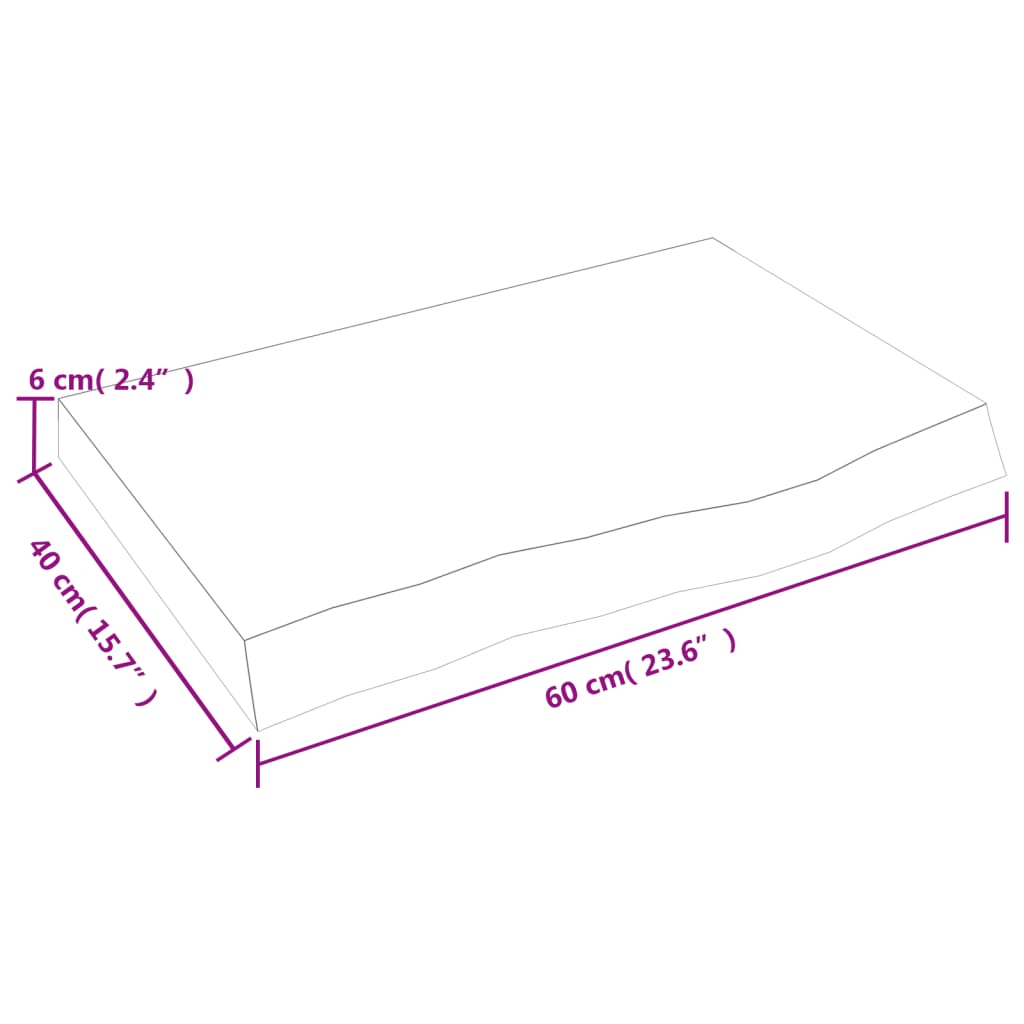 Blat de masă, 60x40x(2-6) cm, lemn masiv de stejar netratat