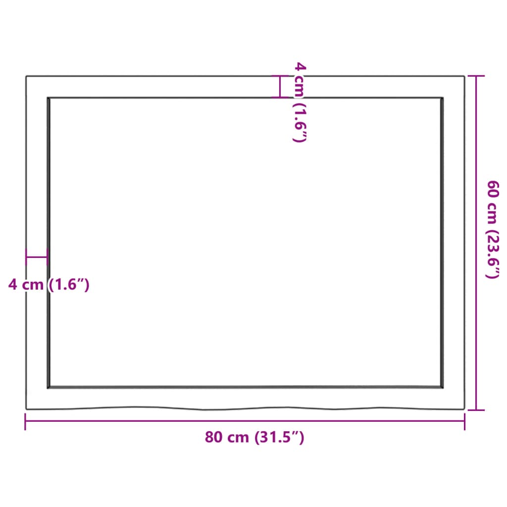 Blat de masă, 80x60x(2-6) cm, lemn masiv de stejar netratat