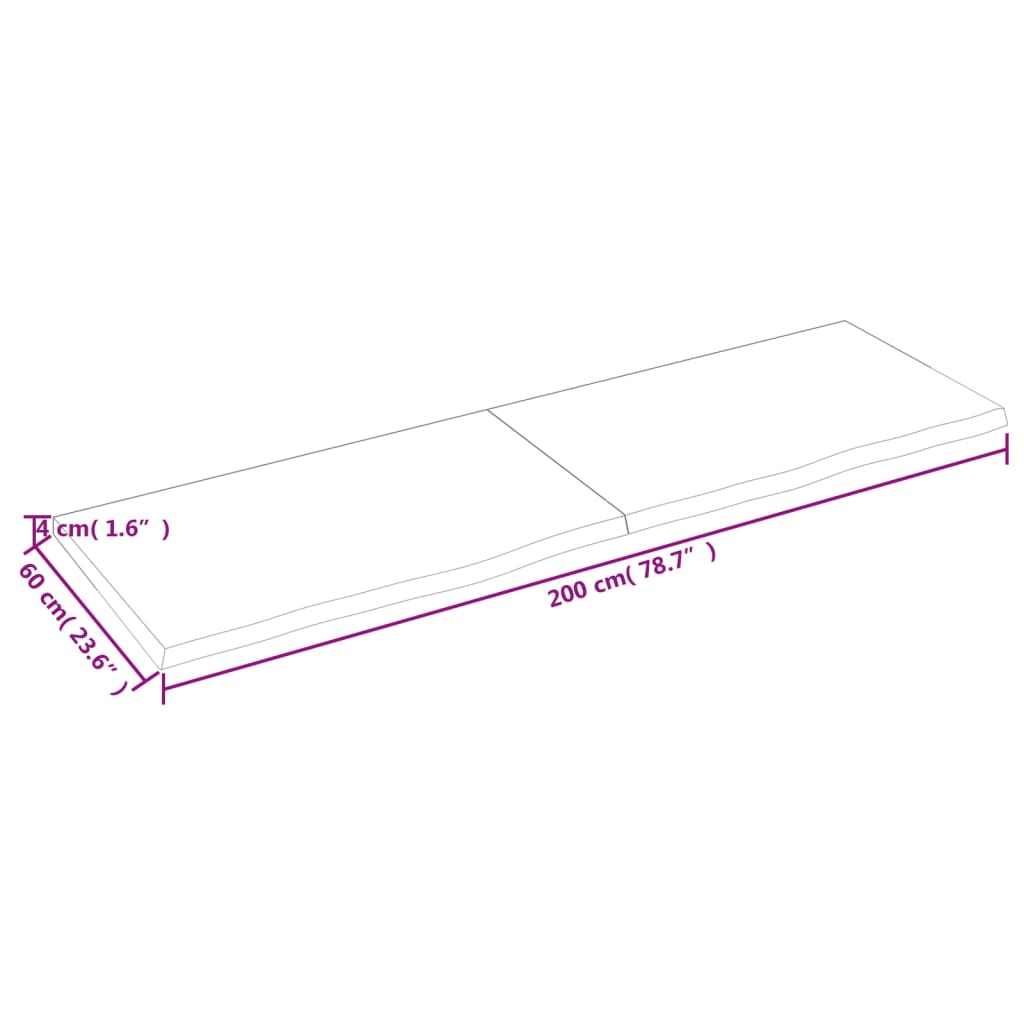 Blat de masă, 200x60x(2-4) cm, lemn masiv de stejar netratat