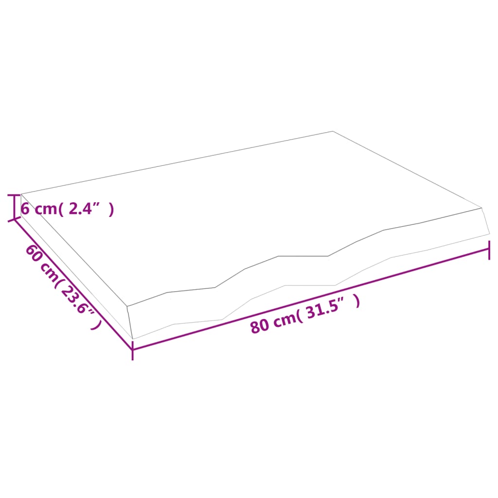 Blat de masă maro 80x60x(2-6) cm, lemn masiv stejar tratat