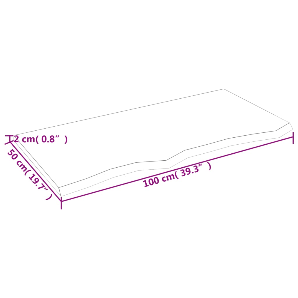 Blat masă maro deschis 100x50x2 cm, lemn masiv stejar tratat