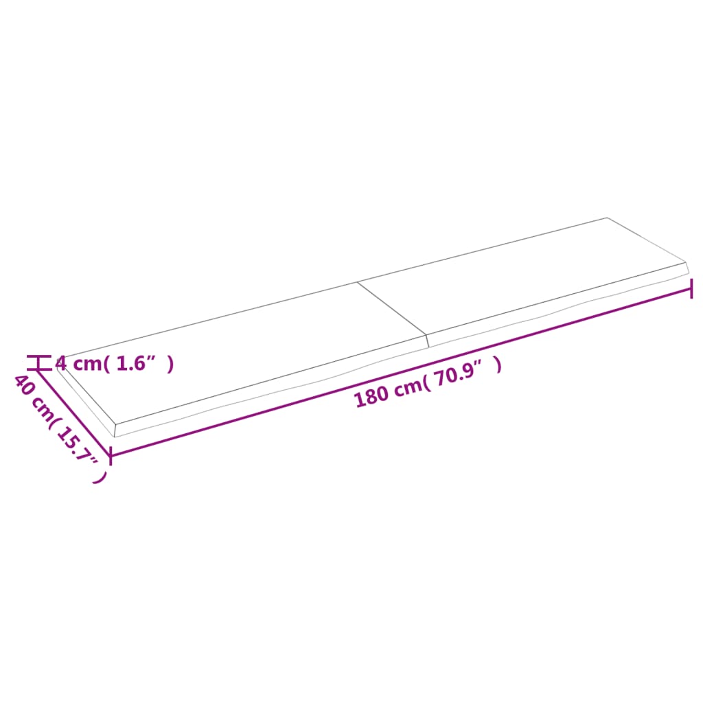 Blat de masă maro 180x40x(2-4) cm, lemn masiv stejar tratat