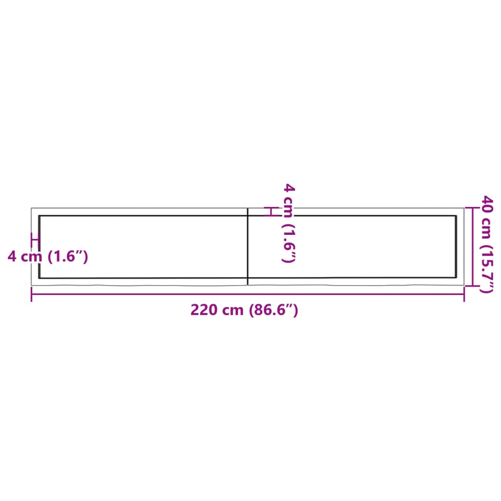 Blat de masă maro 220x40x(2-6) cm, lemn masiv stejar tratat