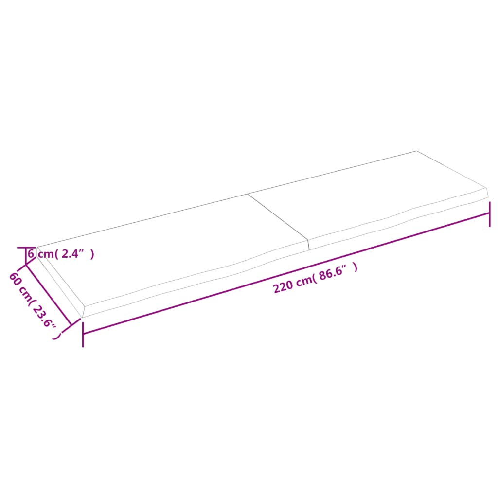 Blat de masă maro 220x60x(2-6) cm, lemn masiv stejar tratat