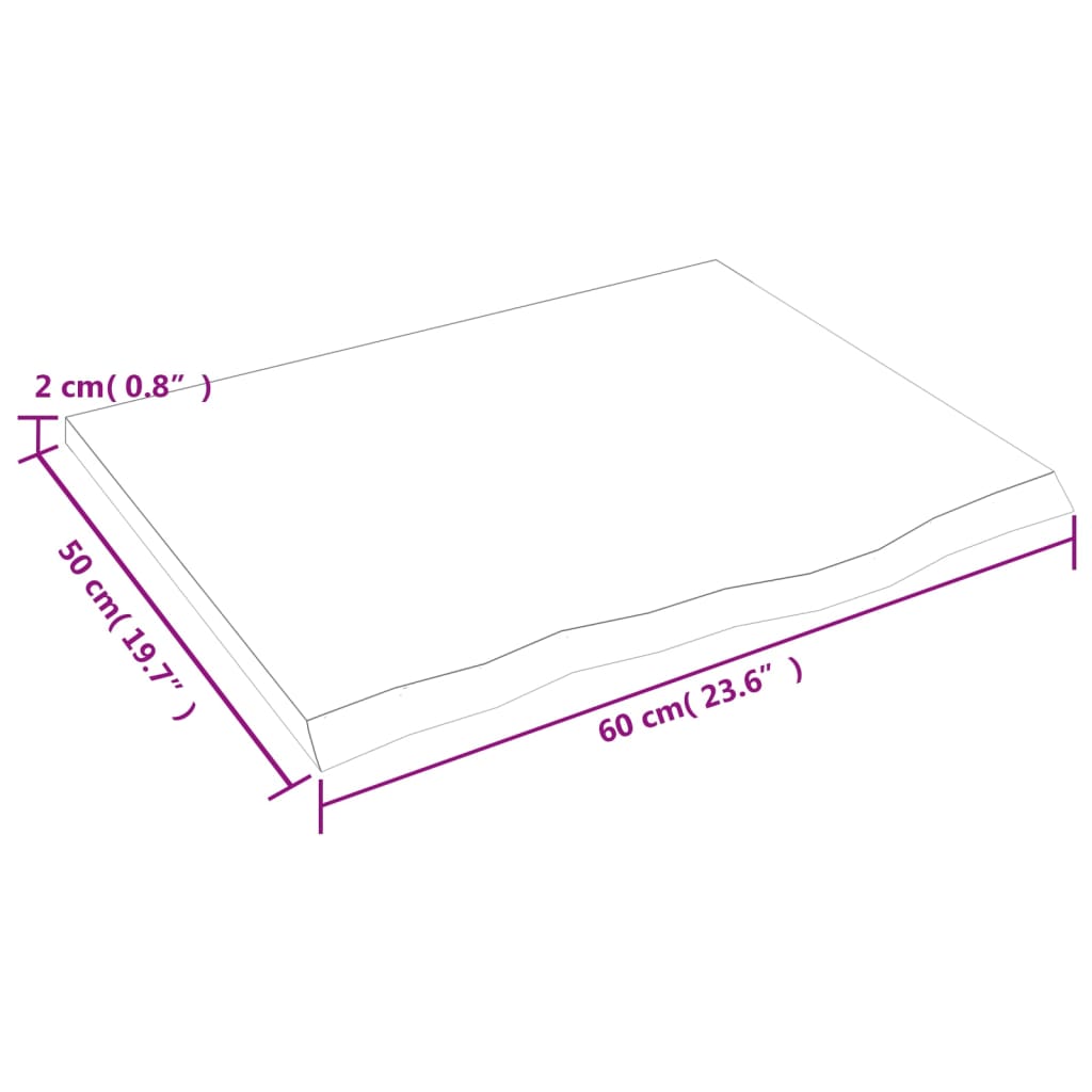 Blat de masă maro închis 60x50x2cm, lemn masiv de stejar tratat