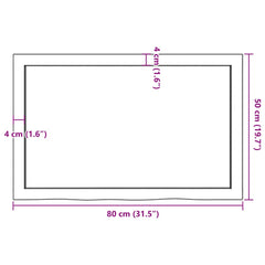 Blat de masă maro închis 80x50x2cm, lemn masiv de stejar tratat