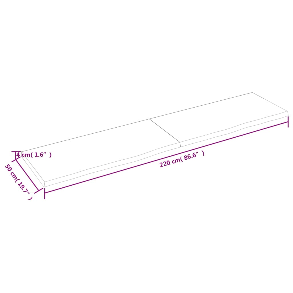 Blat de masă maro 220x50x(2-4) cm, lemn masiv stejar tratat